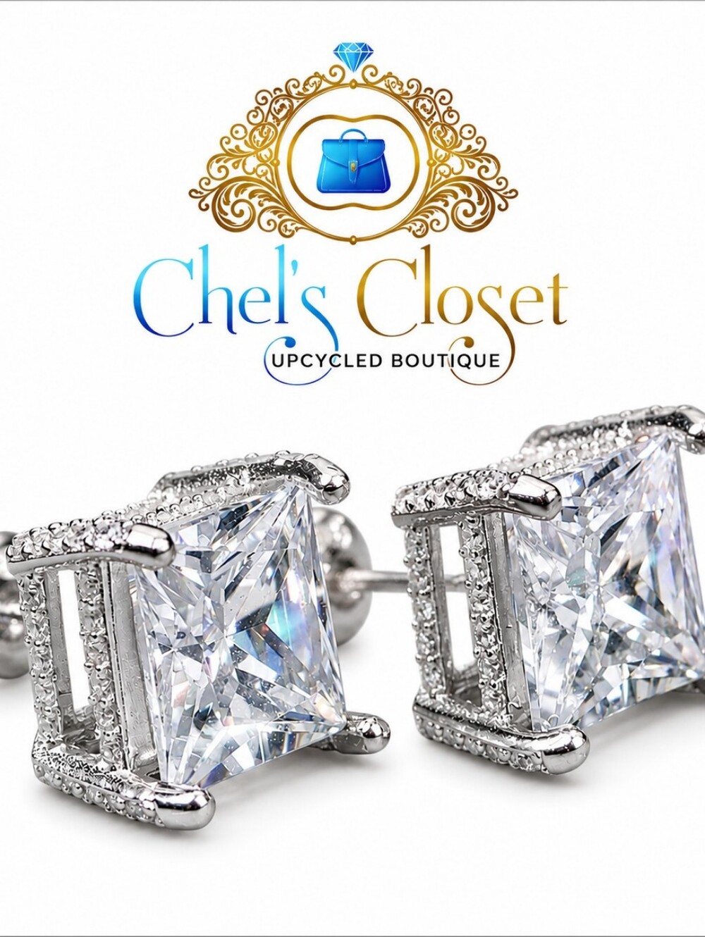 Sterling Silver Clear CZ Square Stud Earring - Women Jewelry